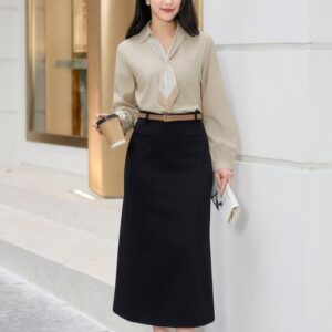 Áo sơ mi dài tay phối khăn cổ